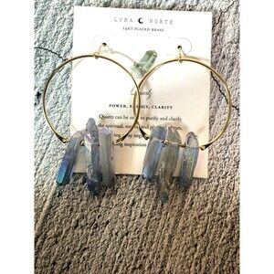 NEW IN CARD Luna Norte 14KT Plated Brass Quartz Hoop Earrings